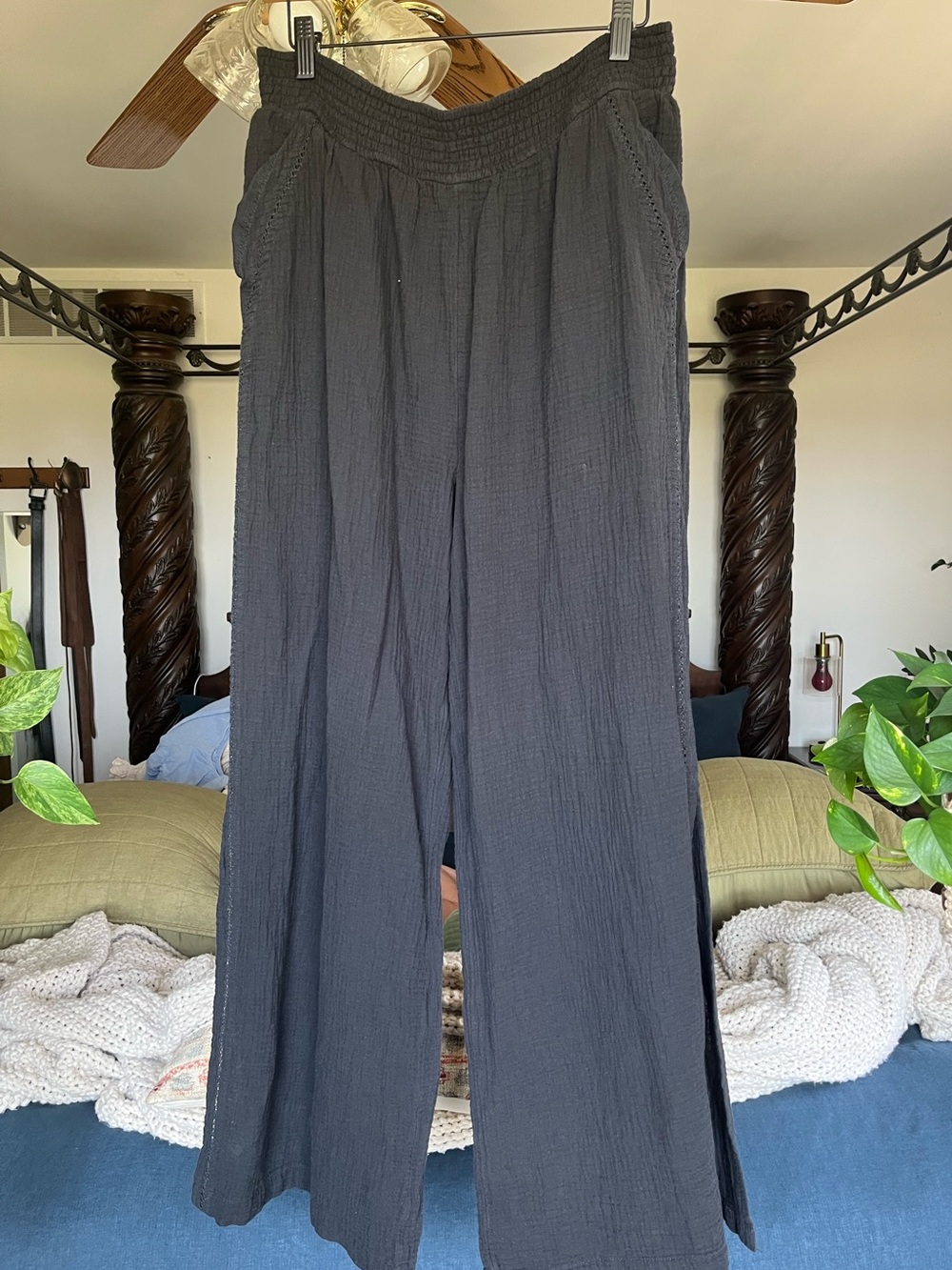Aerie Black Cotton Gauze Pool Pants